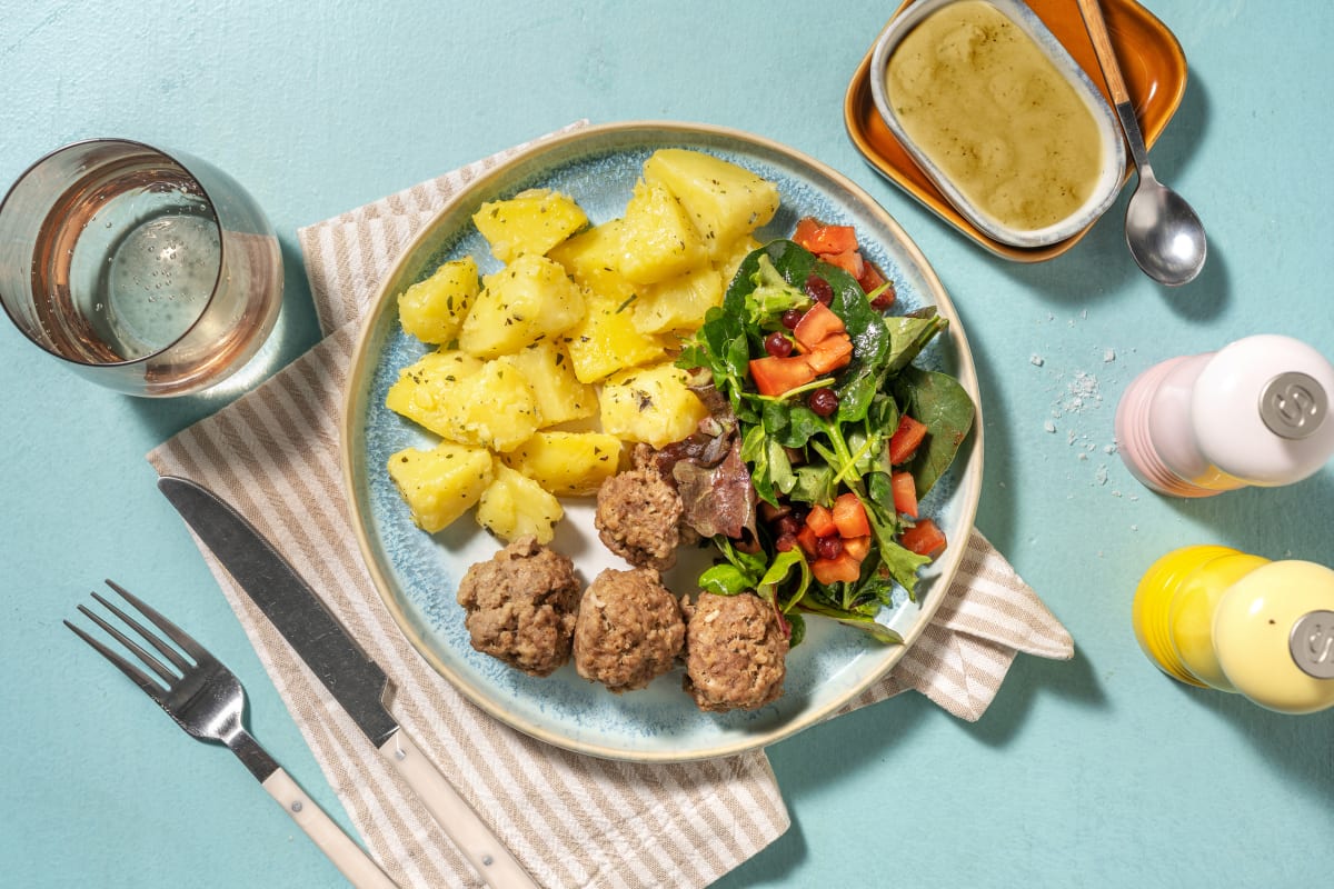 Hackbällchen mit Senf-Frühlingszwiebel-Soße