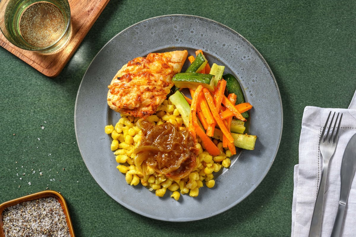 Hähnchen nach Art Hasselback mit Knöpfle