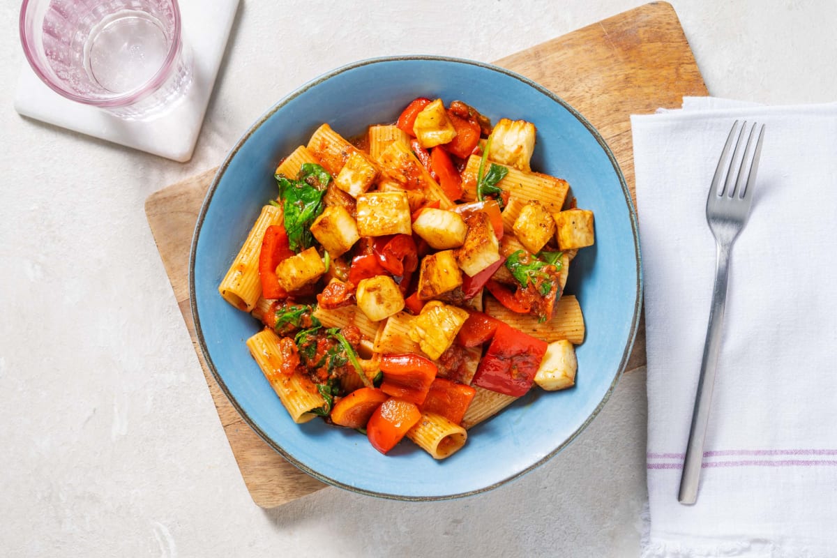 Halloumi and Roasted Pepper Rigatoni