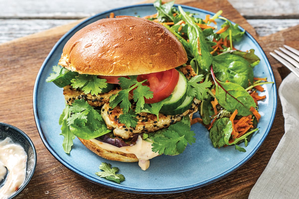 Sesame-Crusted Haloumi Burger