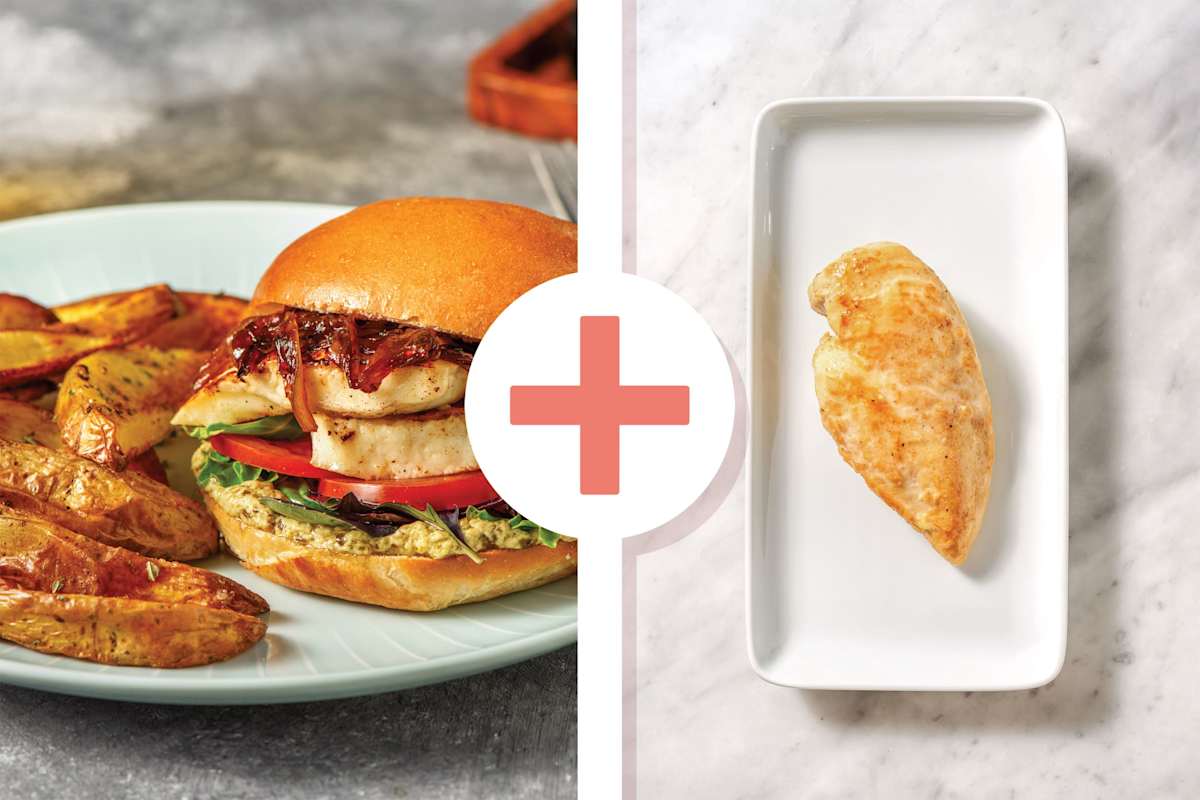 Rustic Chicken, Haloumi & Caramelised Onion Burger
