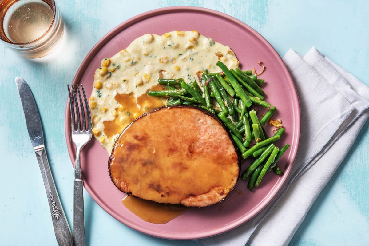 Ham Steak with Creamy Corn Grits