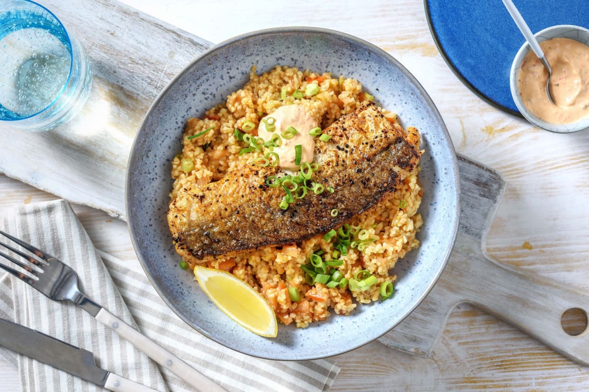 Harissa-Fischfilet mit Bulgursalat