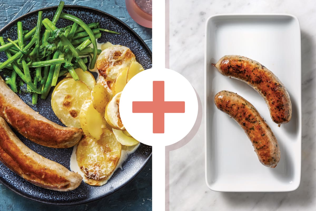 Herby Double Pork Sausages & Scalloped Potatoes