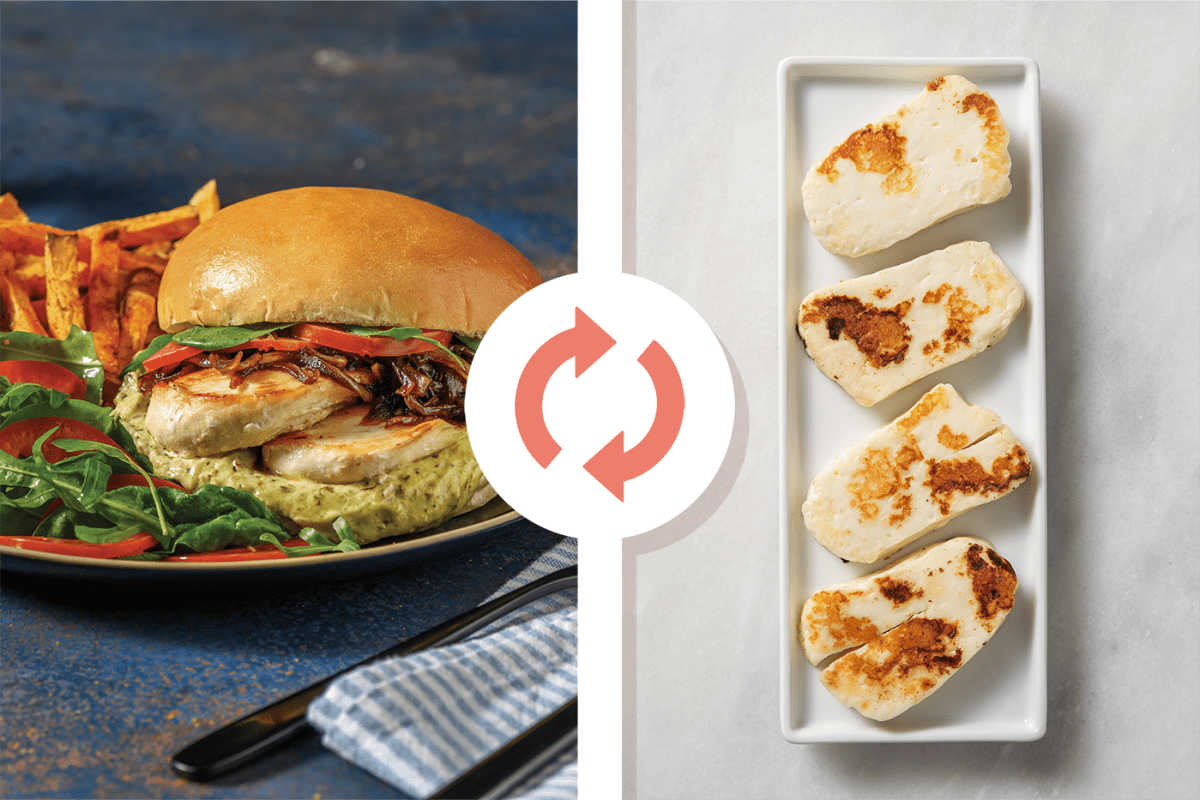 Herby Haloumi Burger & Sweet Potato Fries