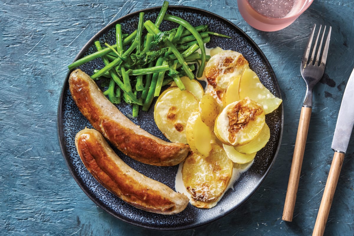 Herby Pork Sausages & Scalloped Potatoes