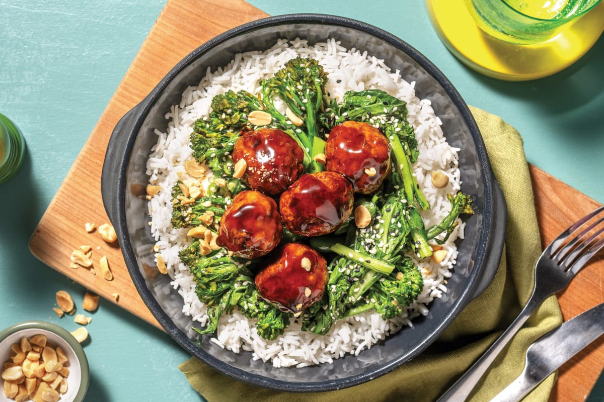 Quick Hoisin Pork Meatballs & Jasmine Rice