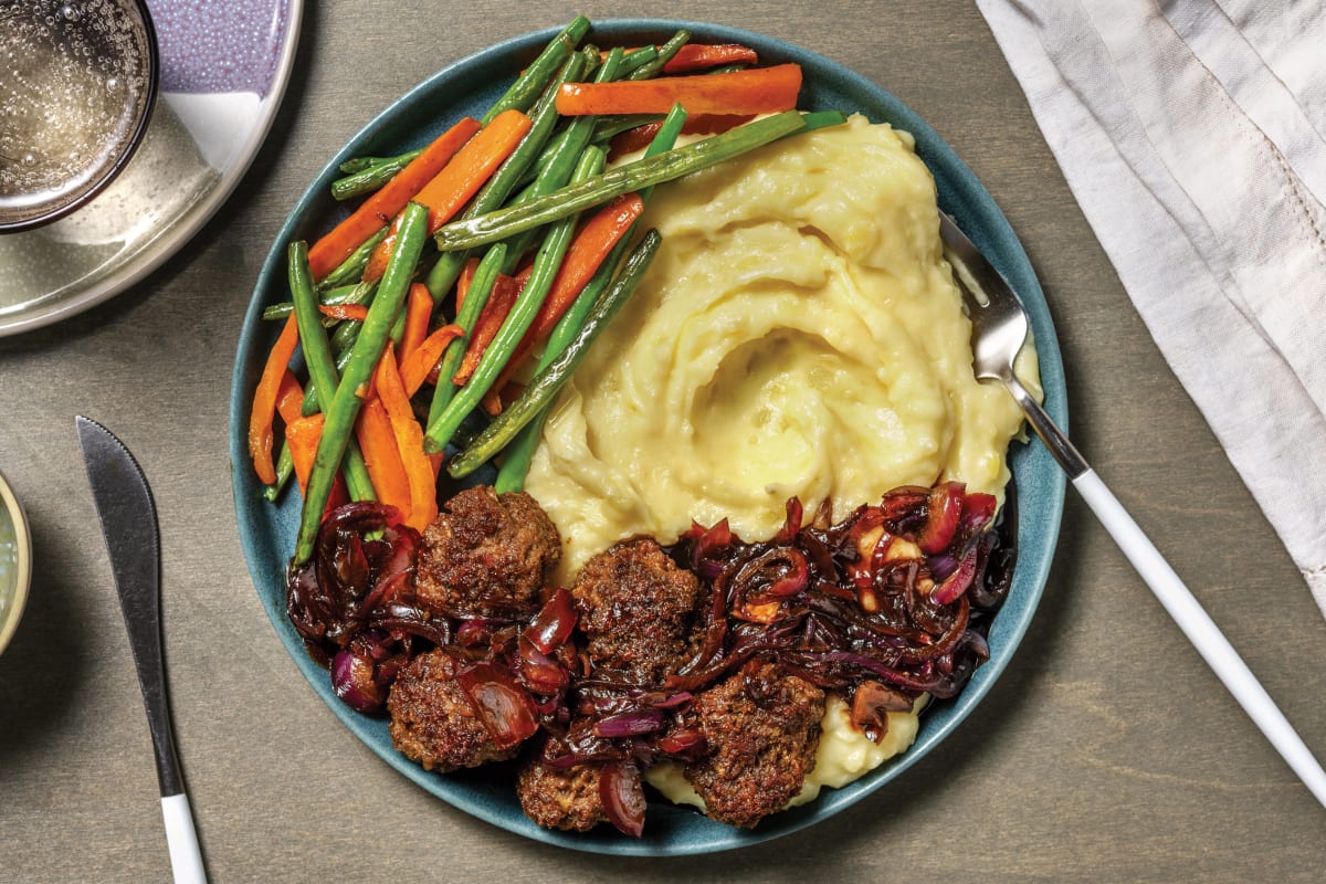 Homestyle Beef Meatballs & Cheesy Mash