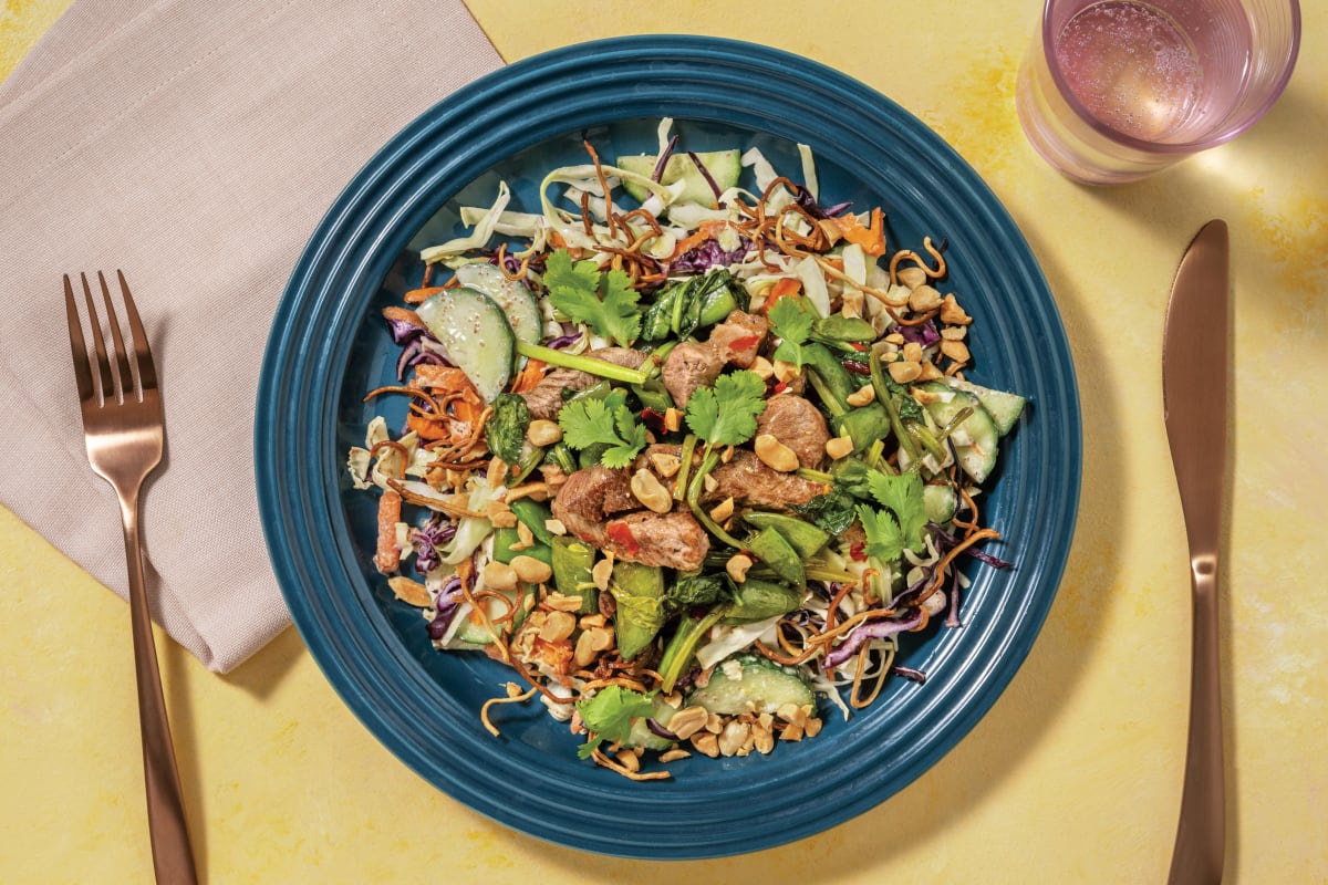 Sweet Chilli Ginger Beef with Crunchy Asian Slaw & Peanuts