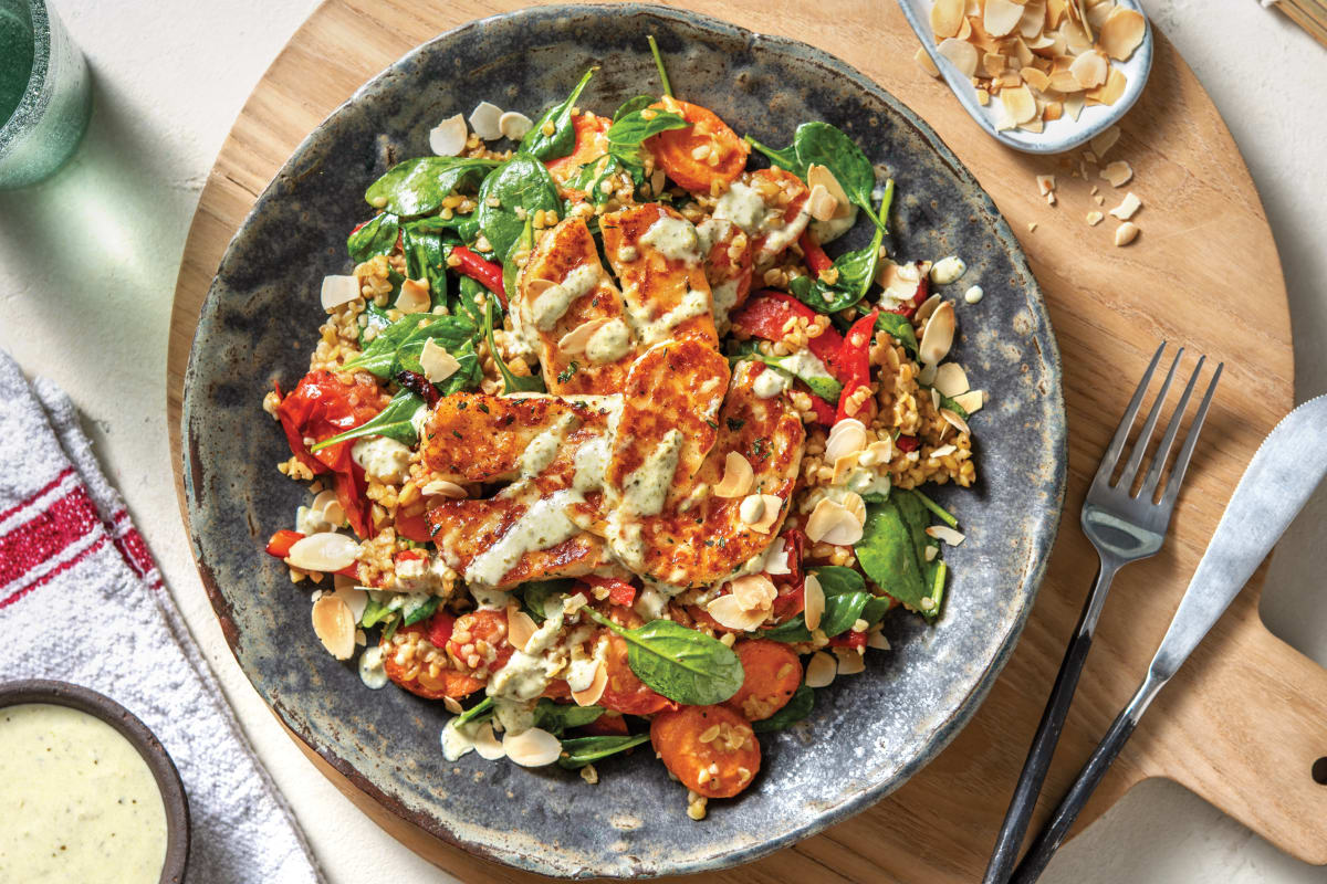 Honey-Thyme Haloumi & Roast Veggie Freekeh