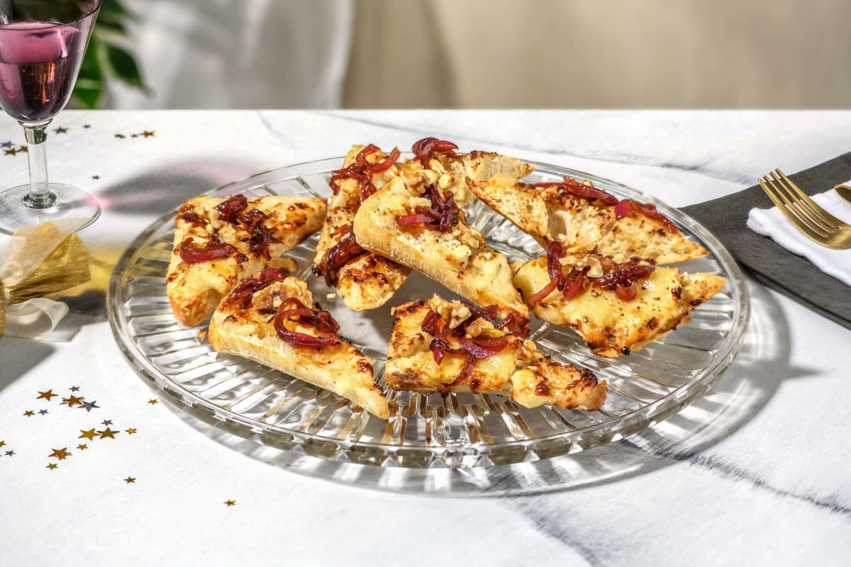 Honeyed Goat's Cheese Bruschetta with Caramelised Red Onion and Walnuts