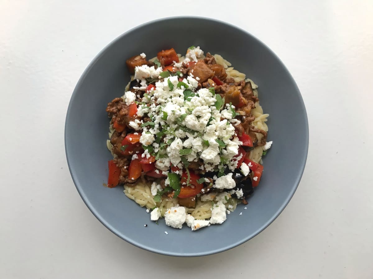 Greek "moussaka" style orzo