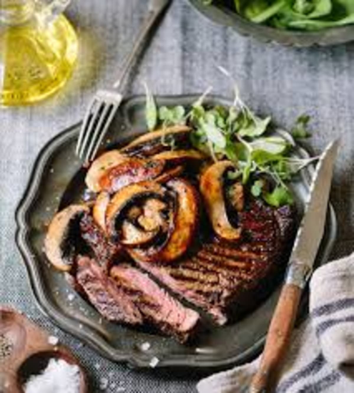 Grilled Ribeye with Buttery Truffled Mushrooms