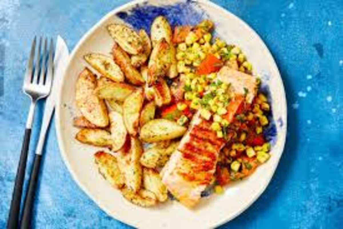 Lemon Cream Salmon and Corn Studded Potatoes