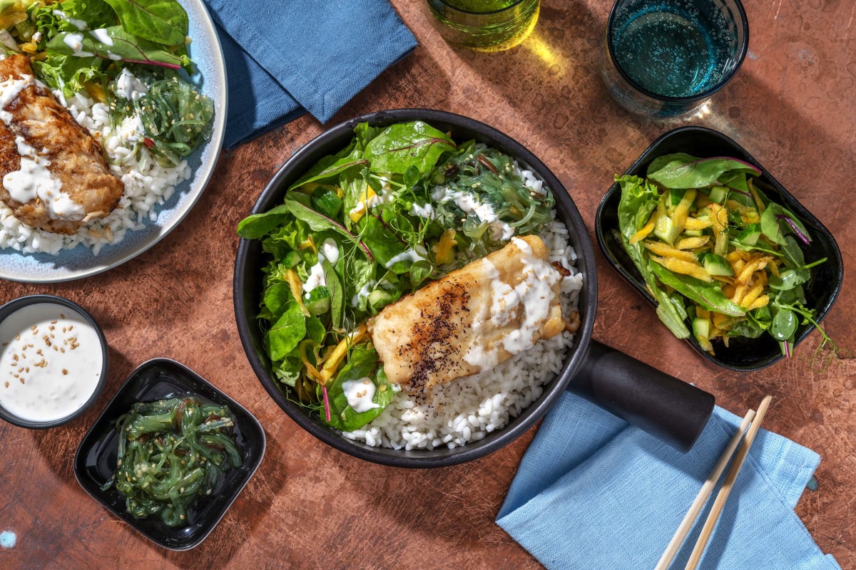 Japanse-stijl kabeljauwfilet met zeewiersalade