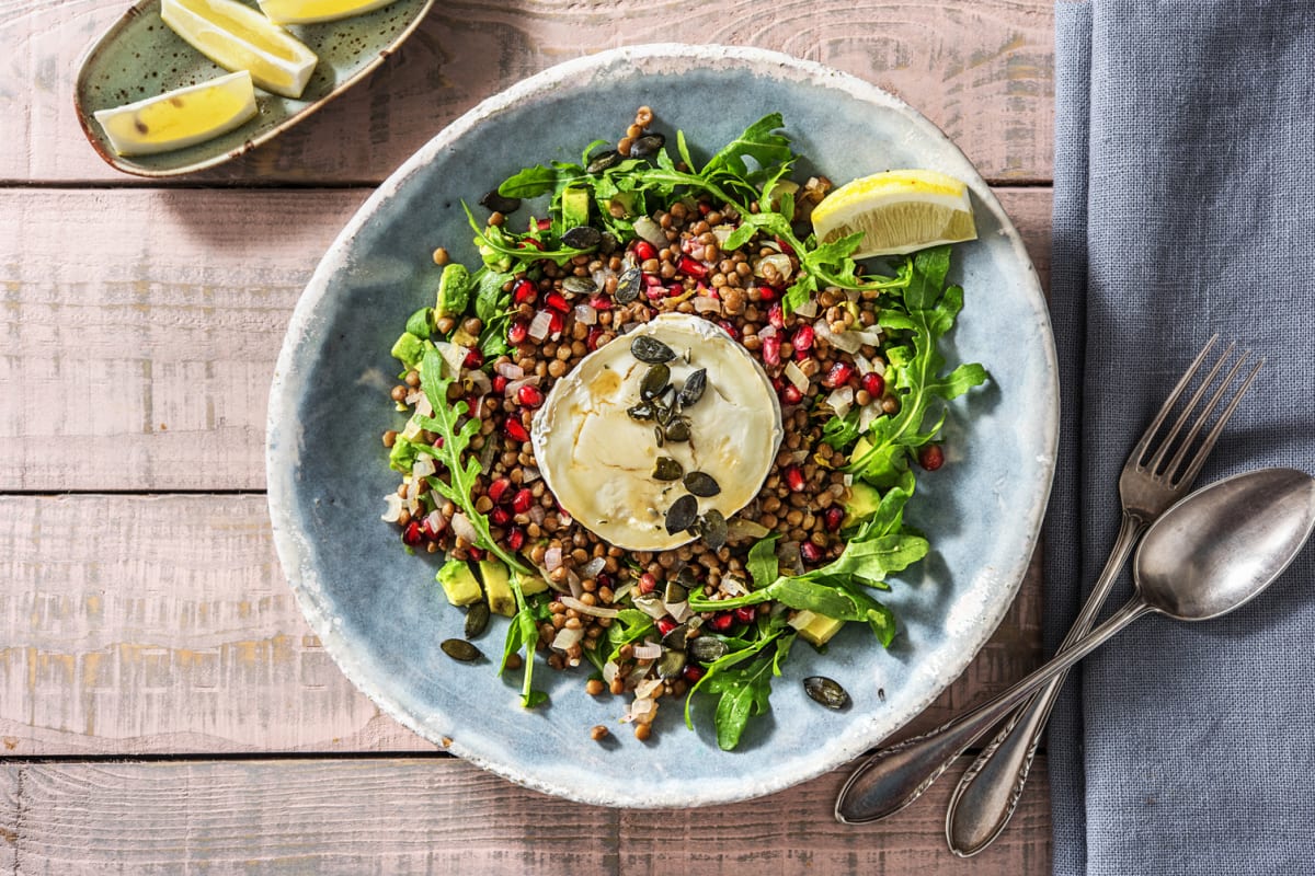 Karamellisierter Ziegenkäse auf Linsensalat