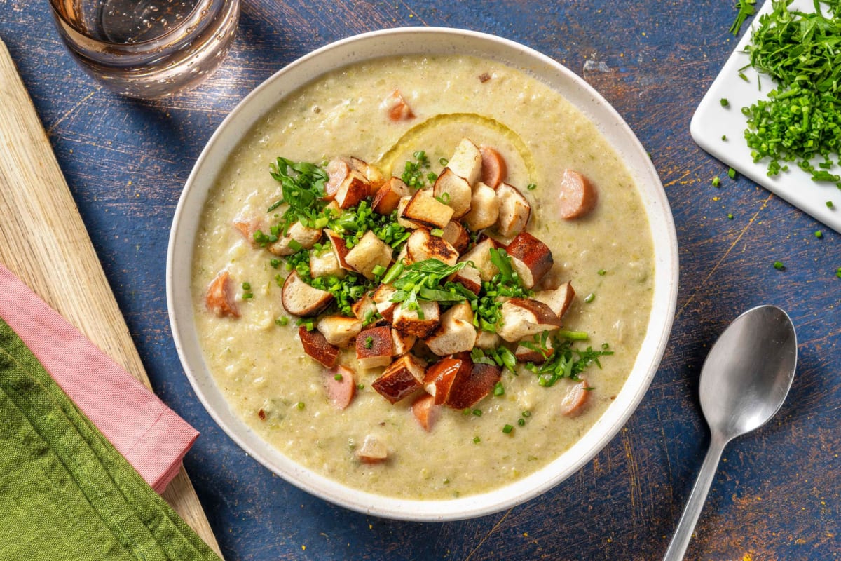 Käse-Lauch-Suppe mit Wiener Würstchen