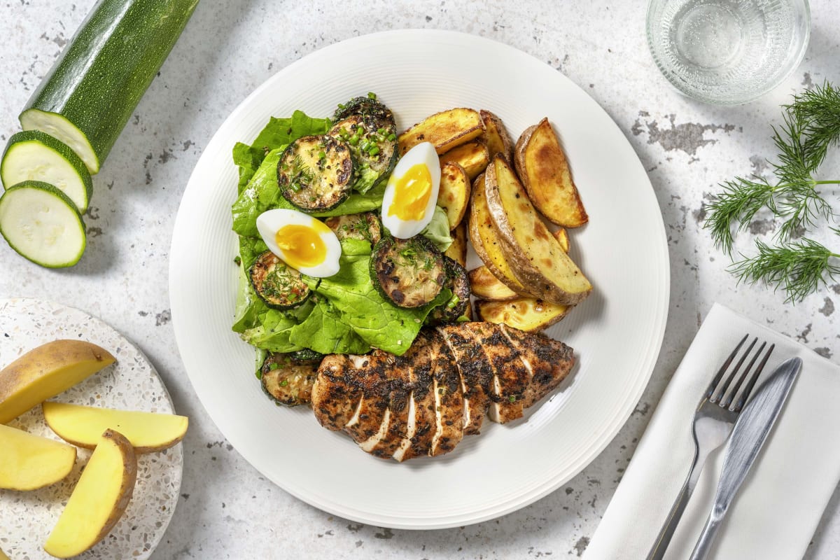 Kipfilet met tuinkruiden en aardappelpartjes