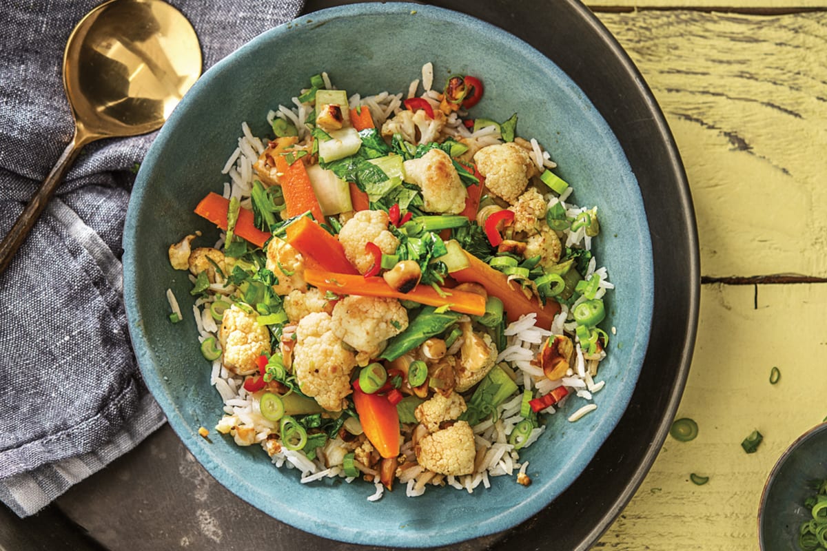 Korean-Style Cauliflower & Sesame-Veggie Rice Bowl