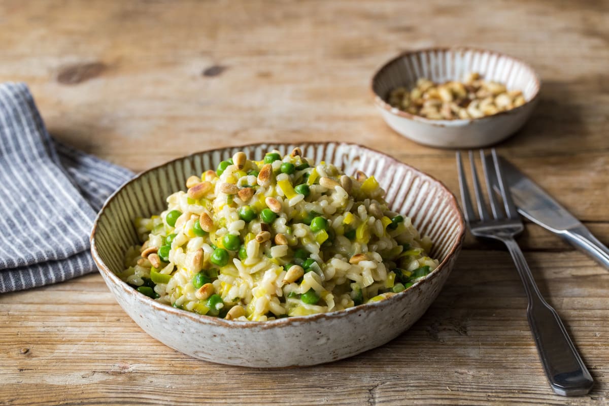 Leek and Courgette Risotto with Toasted Pine Nuts