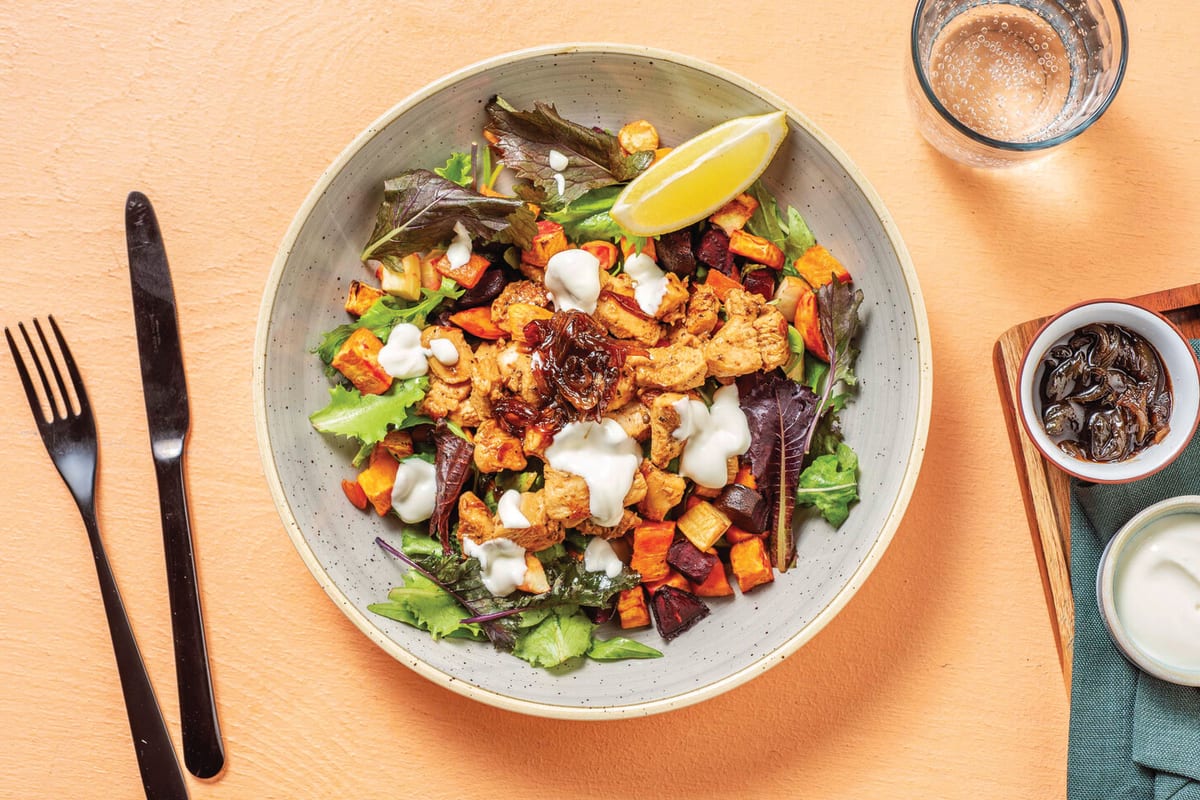 Lemon Pepper Chicken & Roast Root Veggie Salad