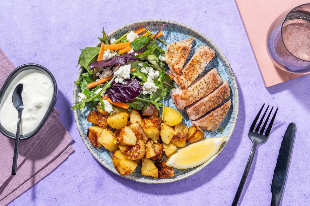 Lemon-Pepper Tofu and Braised Potatoes