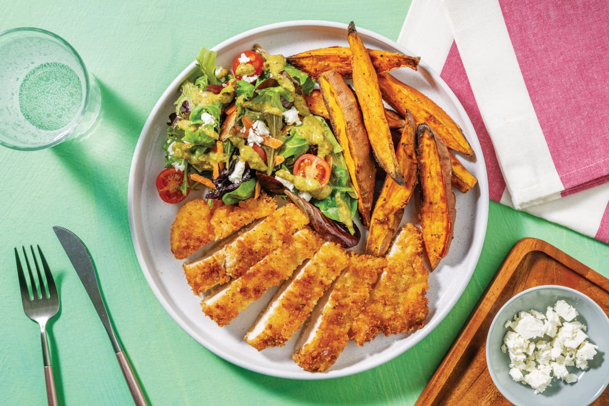 Zesty Crumbed Chicken & Sweet Potato Fries