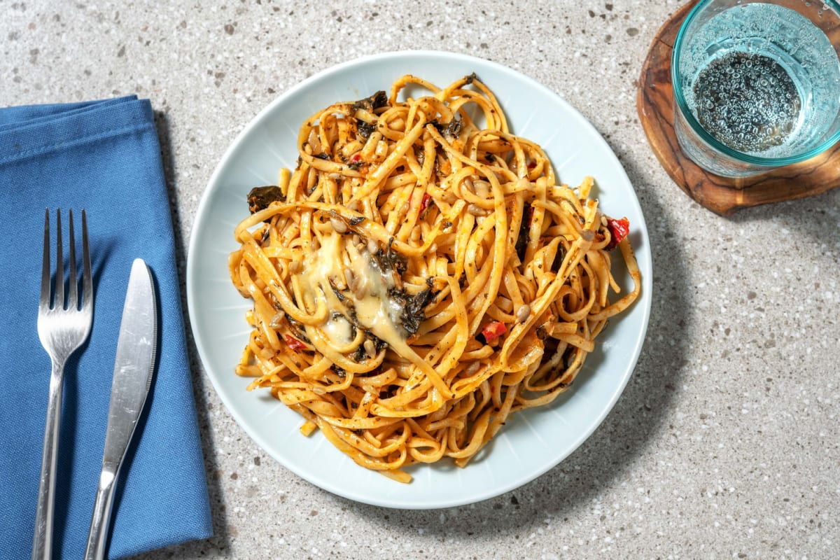 Linguine Basilico mit Spinat und Hartkäse