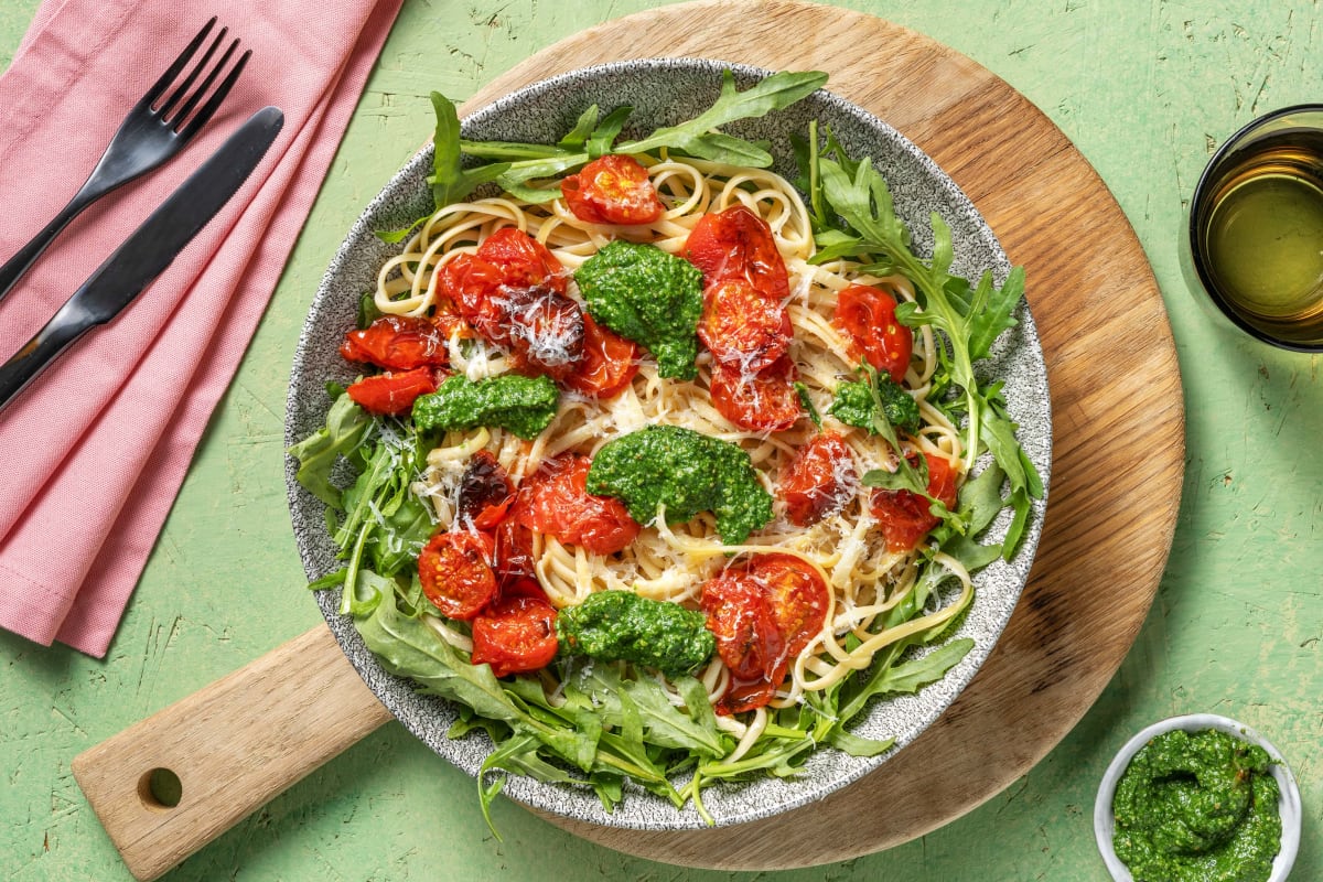 Linguine met zelfgemaakte spinaziepesto