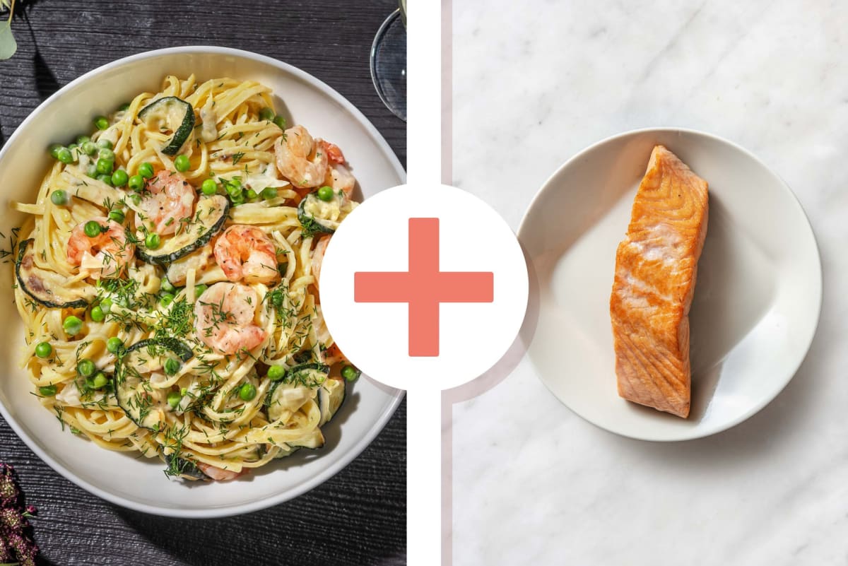 Shrimp, Salmon and Zucchini Linguine