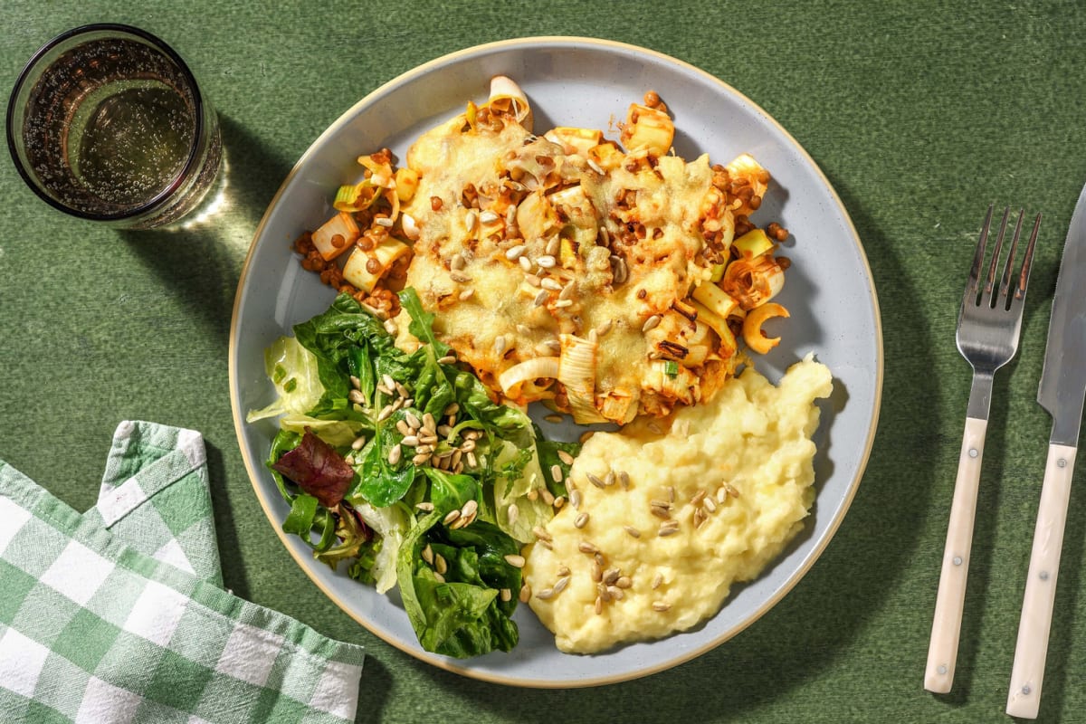 Linsengratin mit Kohlrabi-Kartoffel-Püree