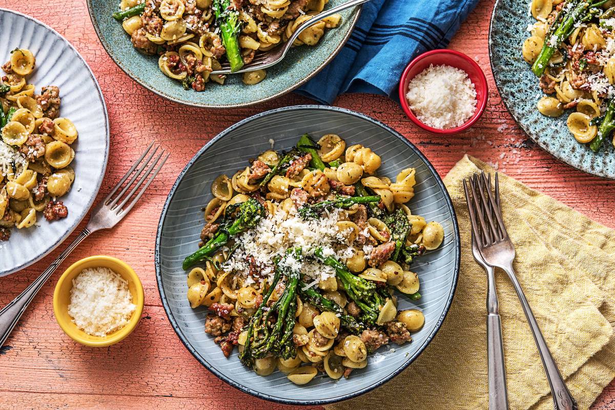 Pesto Pasta with Sausage and Baby Broccoli Recipe HelloFresh
