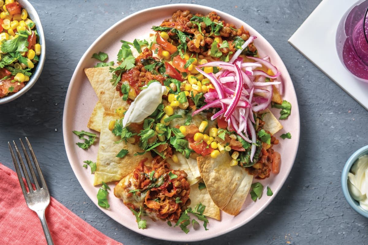 Loaded Lentil Cheesy Nachos