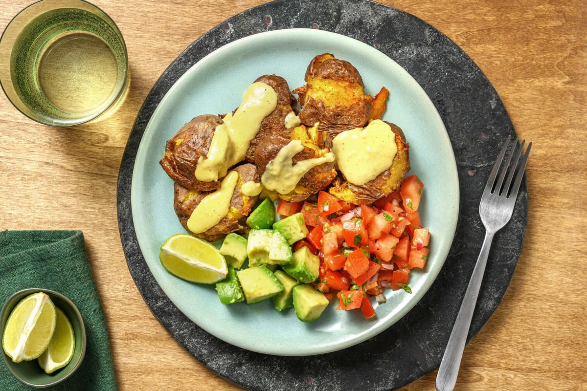 Loaded Smashed Potatoes mit Jalapeño-Käse-Sauce