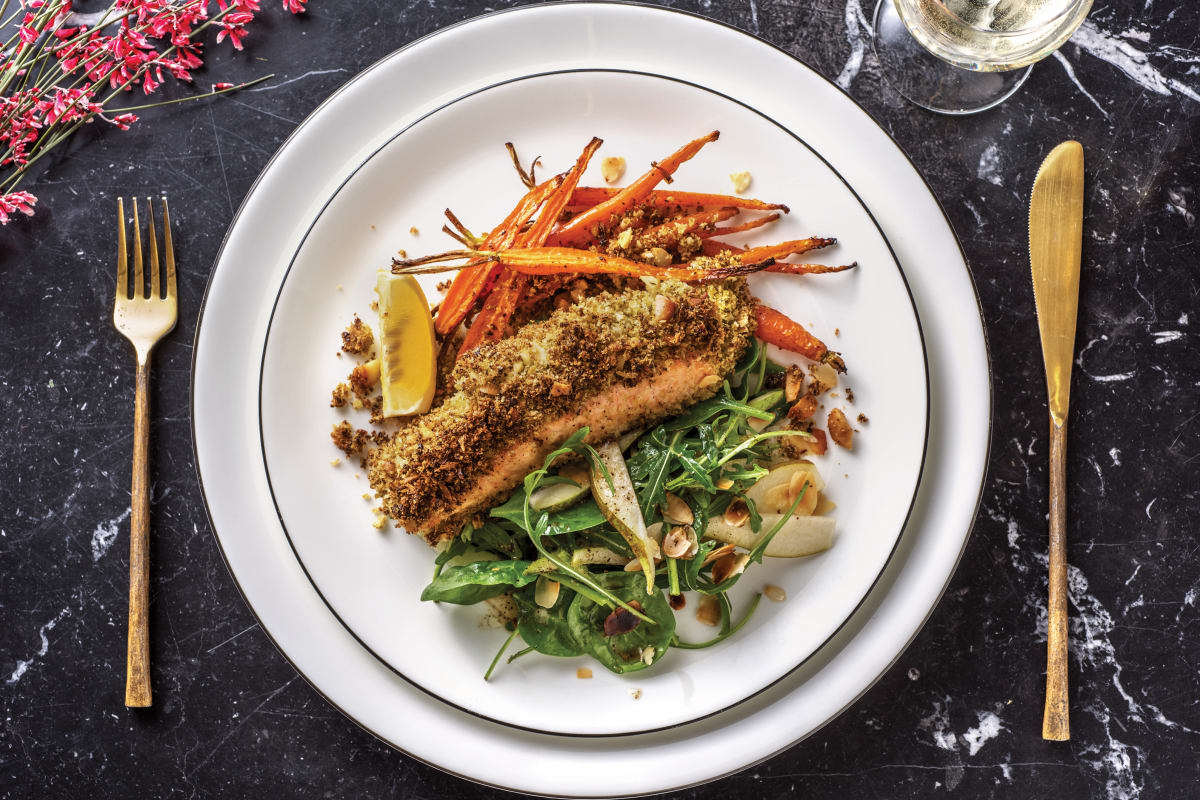 Pesto & Macadamia Crusted Trout