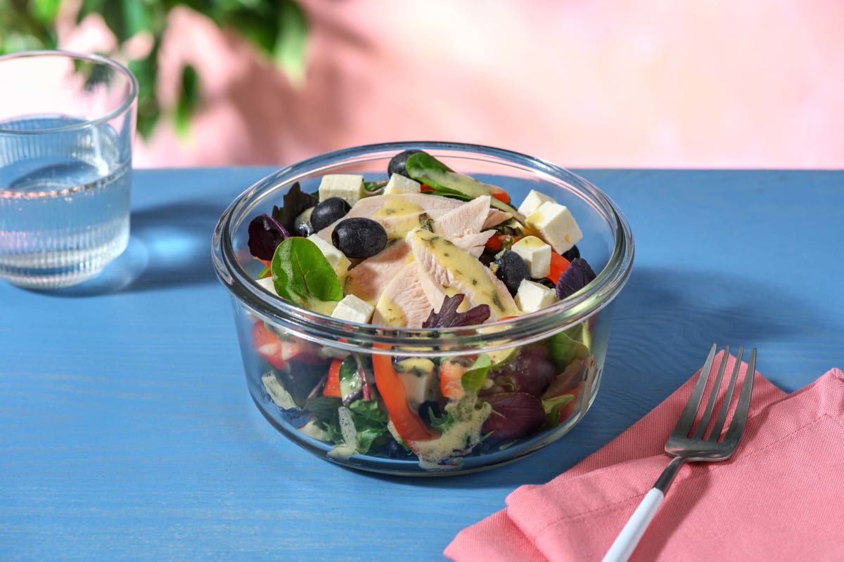 Mediterranean Style Chicken Salad with Bell Pepper, Feta and Olives