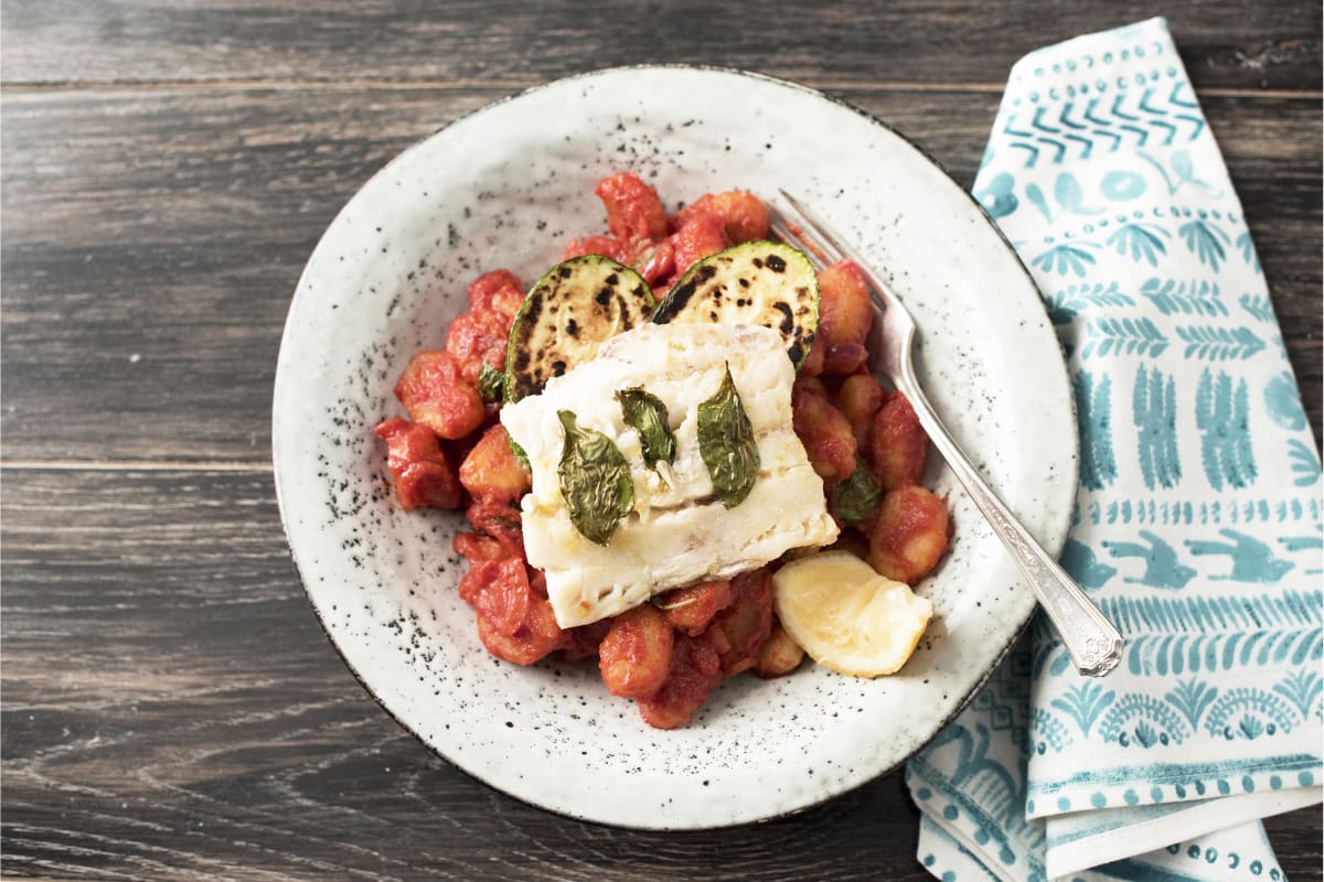 Mediterranean Style Gnocchi with Basil Baked Cod