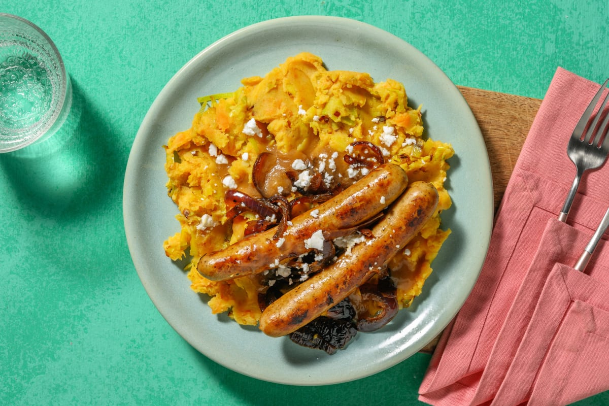 Merguez de poulet et stoemp de pommes de terre & patate douce