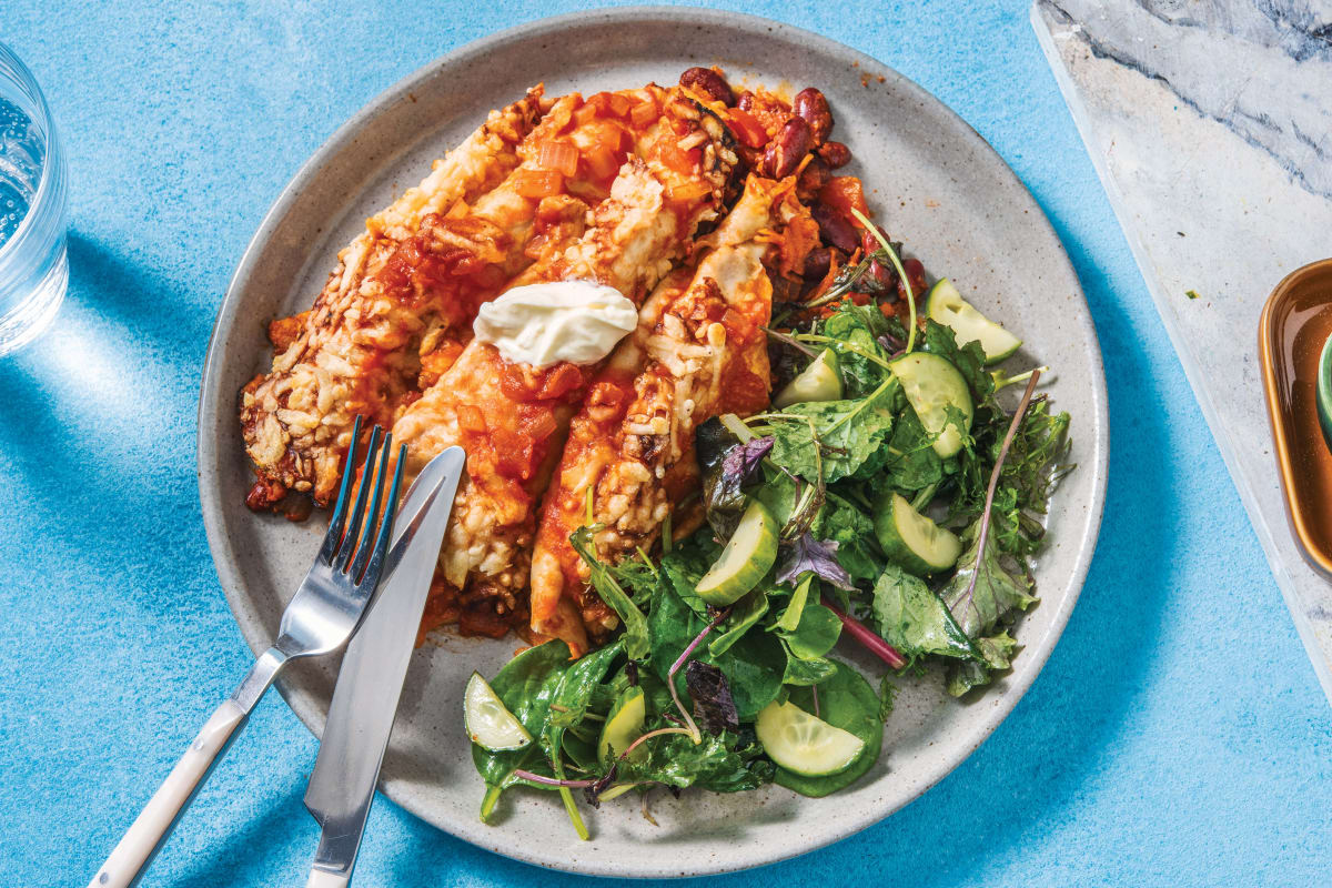 Cheesy Veggie & Bean Enchiladas