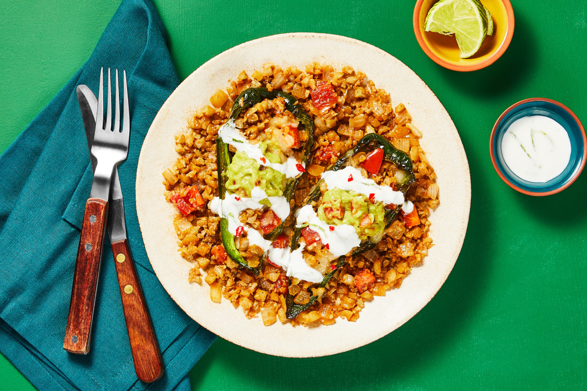 Mexican Cauliflower Rice-Stuffed Poblanos