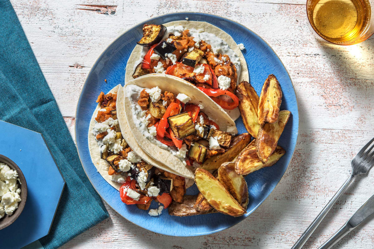 Middle Eastern Aubergine and Pepper Harissa Tacos