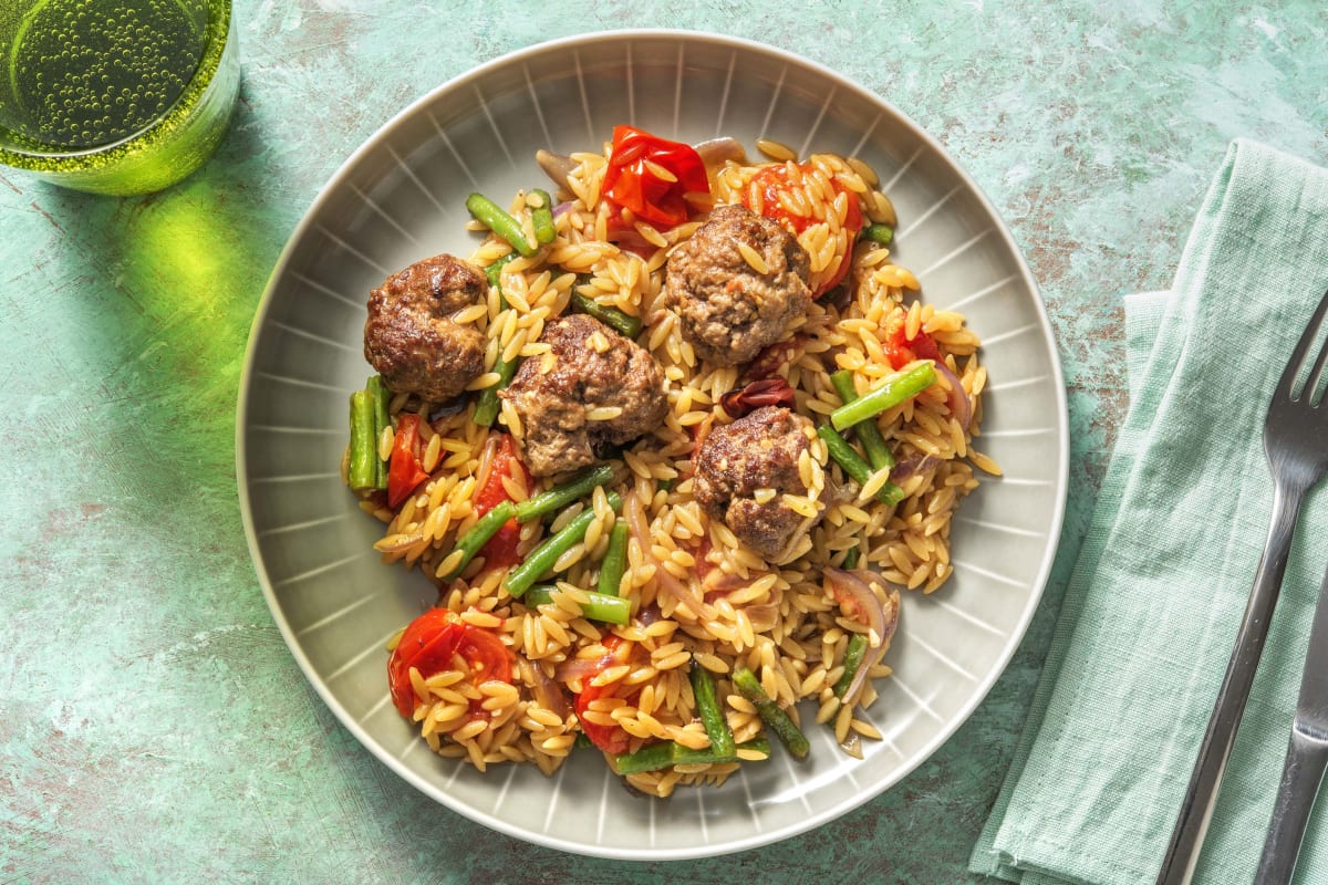 Middle Eastern Style Lamb Meatball Orzo