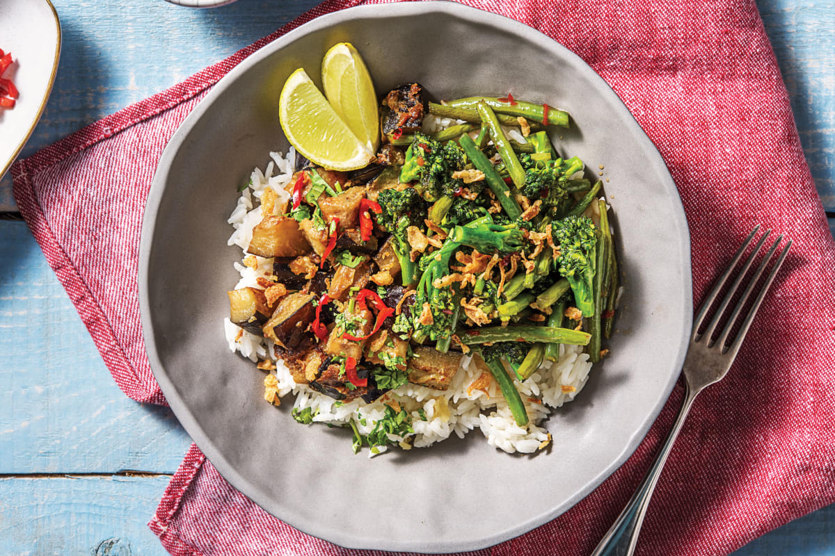 Miso Eggplant & Sweet Chilli Greens