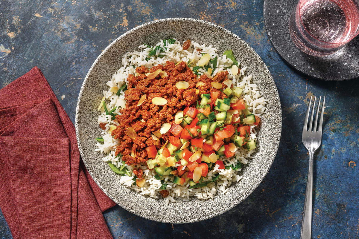 Morroccan Plant-Based Mince & Currant Rice