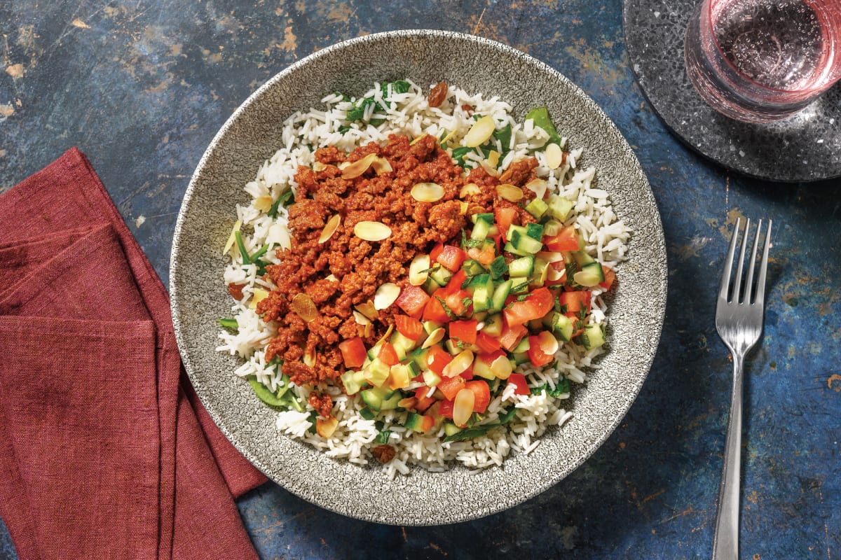 Moroccan Plant-Based Mince & Spinach Rice