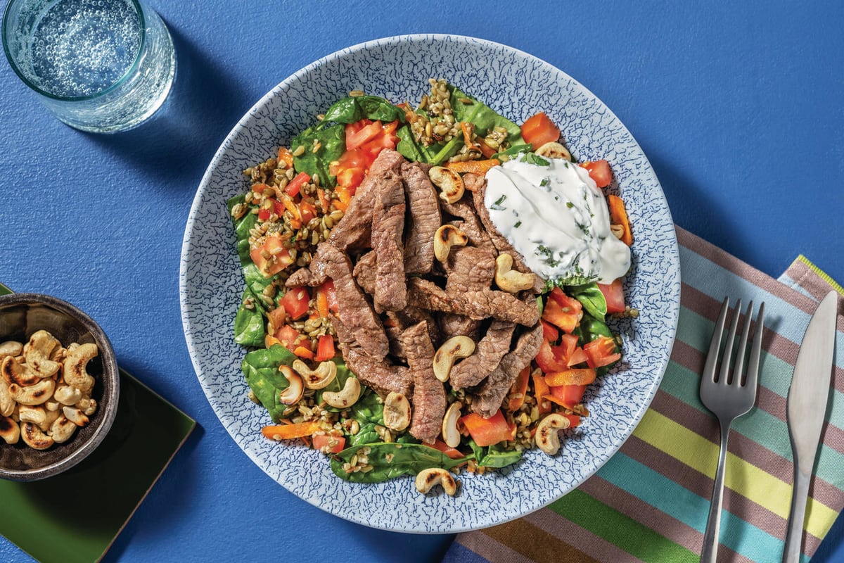 Easy Mumbai Spiced Beef & Freekeh Salad