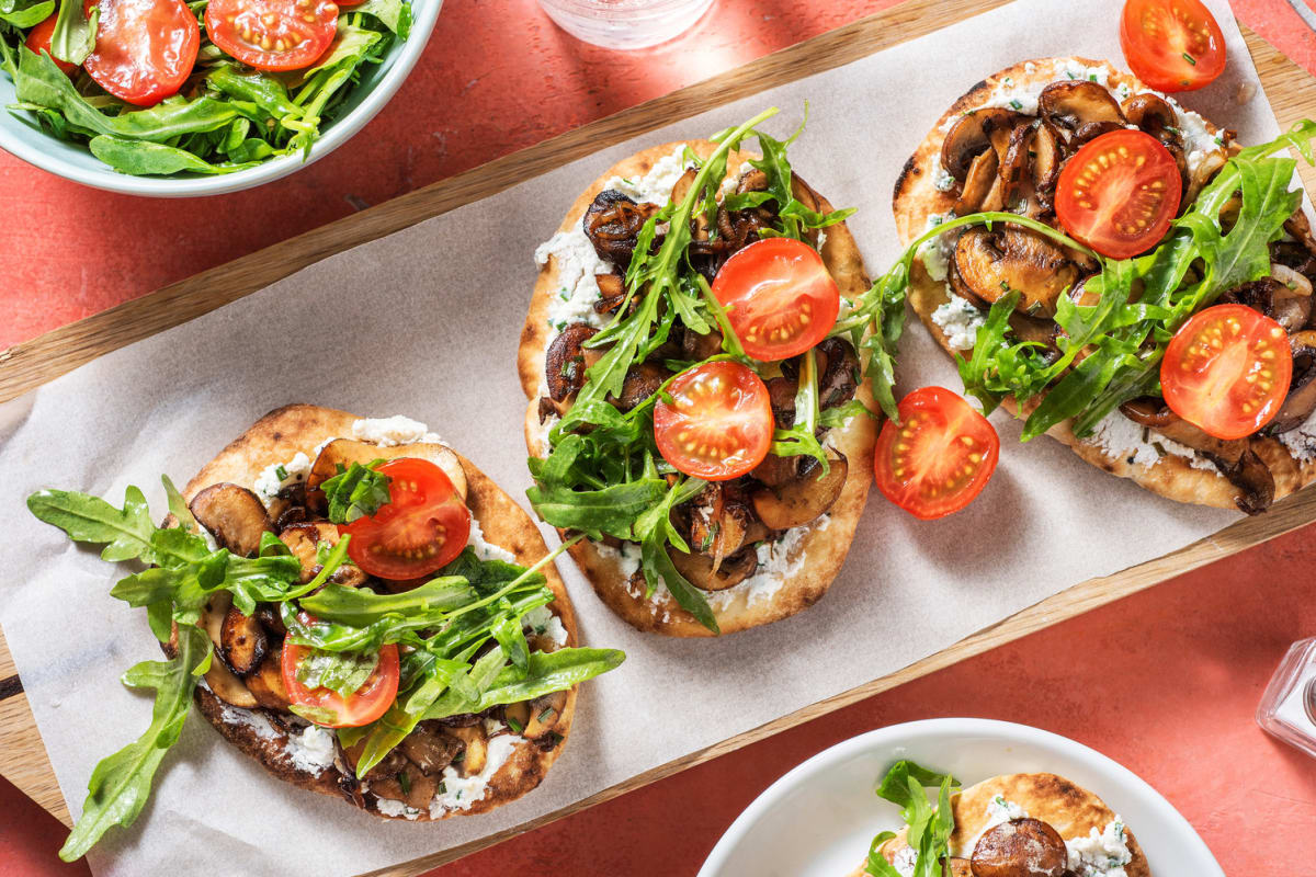 Mini pizzas aux champignons et aux oignons caramélisés