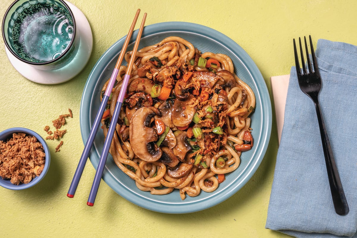 Mushroom Udon Noodle Stir-Fry