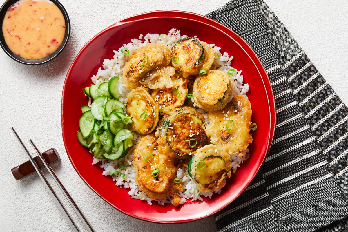 Mushroom & Zucchini Tempura Bowls