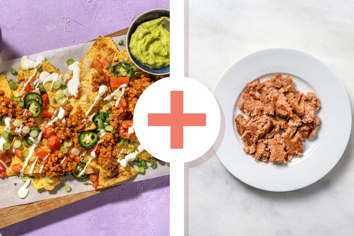 Cheesy Lentil and Beyond Meat® Nachos